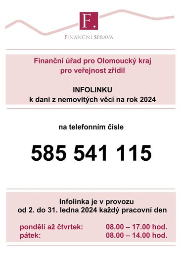 Oznámení Finančního úřad pro Olomoucký kraj-INFOLINKA k dani z nemovitých věcí na rok 2024.jpg
