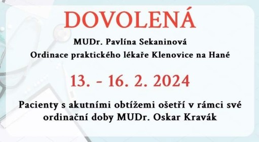 Oznámení - MUDr. Pavlína Sekaninová 13.2.2024 - 16.2.2024 NEORDINUJE.jpg