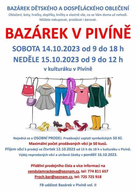 Bazárek dětského a dospěláckého oblečení - Pivín 14.10.2023 - 15.10.2023.jpg