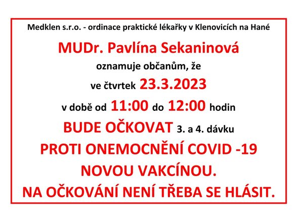 Oznámení - MUDr. Pavlína Sekaninová - očkování proti covid-19 - 23.3.2023.jpg